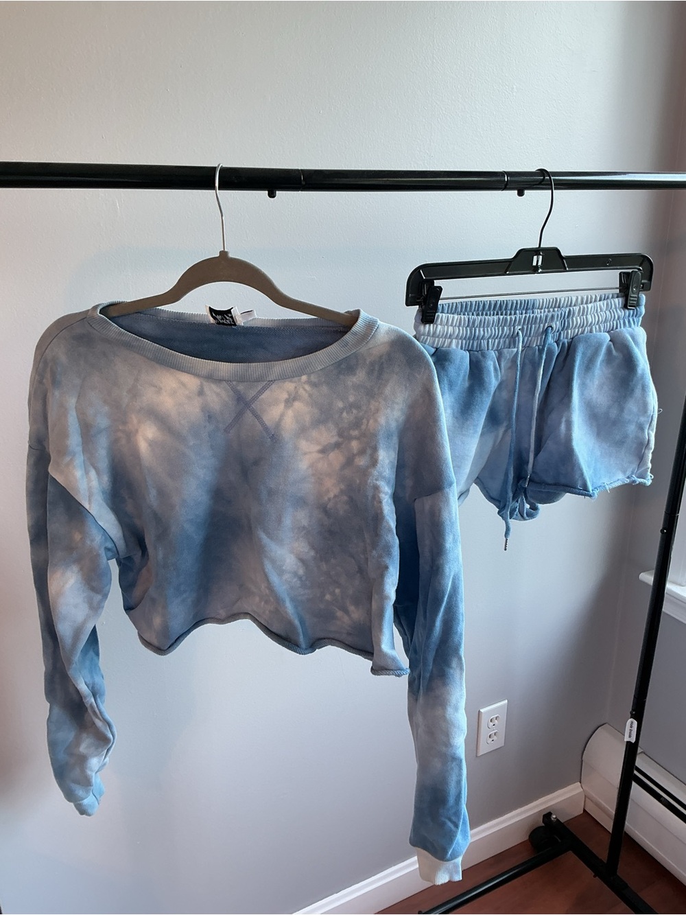 Princess Polly Light Blue Tie-Dye Crop Sweatshirt & Shorts Set